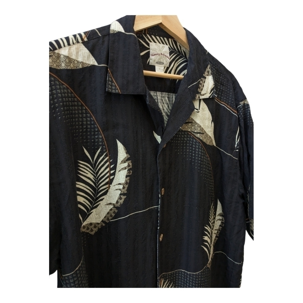 Tommy Bahama Relax 100% silk button down men's shirt tropical palm leaves black - Picture 4 of 4